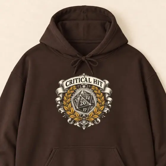 Critical Hit D20 Hoodie, vintage engraved crest