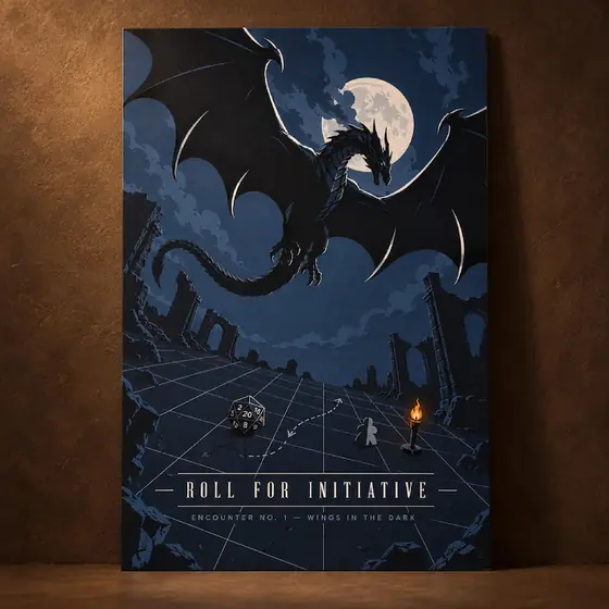 Moonlit Dragon “Roll for Initiative” Poster