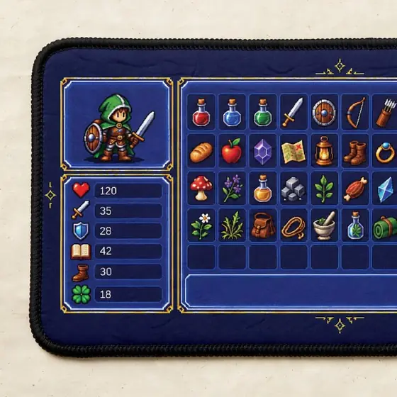 Pixel Art RPG Inventory Screen Desk Mat